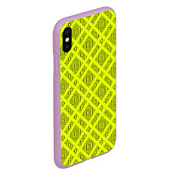 Чехол iPhone XS Max матовый Черный геометрический орнамент на желтом фоне, цвет: 3D-сиреневый — фото 2