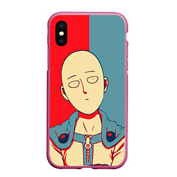 Чехол iPhone XS Max матовый Saitama hero face, цвет: 3D-малиновый