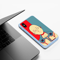 Чехол iPhone XS Max матовый Saitama hero face, цвет: 3D-голубой — фото 2