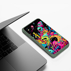 Чехол iPhone XS Max матовый Космические зубастые монстры, цвет: 3D-темно-зеленый — фото 2