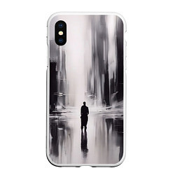 Чехол iPhone XS Max матовый Большой мрачный город с силуэтом человека, цвет: 3D-белый