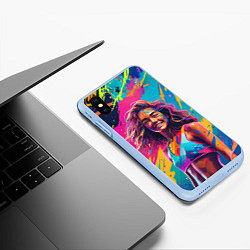 Чехол iPhone XS Max матовый Девушка в буйстве красок, цвет: 3D-голубой — фото 2