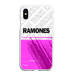 Чехол iPhone XS Max матовый Ramones rock legends: символ сверху, цвет: 3D-белый