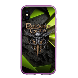 Чехол iPhone XS Max матовый Baldurs Gate 3 logo green abstract, цвет: 3D-фиолетовый
