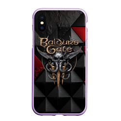 Чехол iPhone XS Max матовый Baldurs Gate 3 logo red black, цвет: 3D-сиреневый