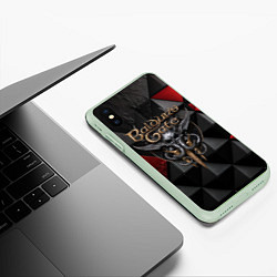 Чехол iPhone XS Max матовый Baldurs Gate 3 logo red black, цвет: 3D-салатовый — фото 2