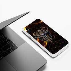 Чехол iPhone XS Max матовый Baldurs Gate 3 logo gold and black, цвет: 3D-белый — фото 2