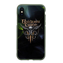 Чехол iPhone XS Max матовый Baldurs Gate 3 logo dark green, цвет: 3D-темно-зеленый