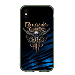 Чехол iPhone XS Max матовый Baldurs Gate 3 logo blue geometry, цвет: 3D-темно-зеленый