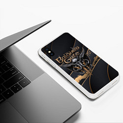 Чехол iPhone XS Max матовый Baldurs Gate 3 logo dark logo, цвет: 3D-белый — фото 2