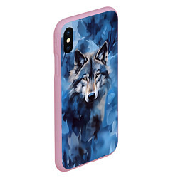 Чехол iPhone XS Max матовый Голова волка на ледяном фоне, цвет: 3D-розовый — фото 2