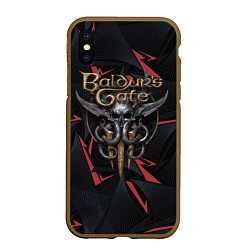 Чехол iPhone XS Max матовый Baldurs Gate 3 logo dark red, цвет: 3D-коричневый