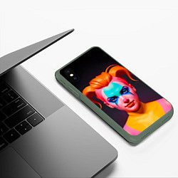 Чехол iPhone XS Max матовый Девушка клоун с жёлтыми волосами, цвет: 3D-темно-зеленый — фото 2