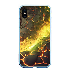 Чехол iPhone XS Max матовый Разлом плиты с лавой, цвет: 3D-голубой