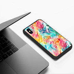 Чехол iPhone XS Max матовый Акварельные листья паттерн, цвет: 3D-черный — фото 2