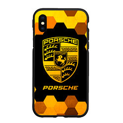 Чехол iPhone XS Max матовый Porsche - gold gradient, цвет: 3D-черный