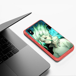 Чехол iPhone XS Max матовый Доктор Стоун Сэнку Исигами, цвет: 3D-красный — фото 2