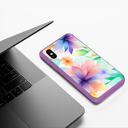 Чехол iPhone XS Max матовый Акварельные цветы - нейросеть, цвет: 3D-фиолетовый — фото 2