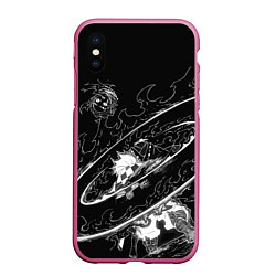 Чехол iPhone XS Max матовый Танджиро против луны - Клинок демонов, цвет: 3D-малиновый