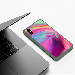 Чехол iPhone XS Max матовый Неоновая геометрическая абстракция, цвет: 3D-темно-зеленый — фото 2