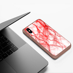 Чехол iPhone XS Max матовый Белый фон и красные молнии, цвет: 3D-коричневый — фото 2
