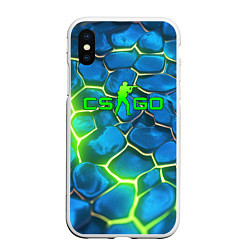 Чехол iPhone XS Max матовый CSGO green blue neon, цвет: 3D-белый