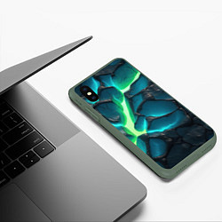 Чехол iPhone XS Max матовый Свечение из разлома плит, цвет: 3D-темно-зеленый — фото 2