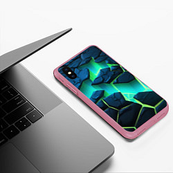 Чехол iPhone XS Max матовый Разлом объемных зеленых плит, цвет: 3D-малиновый — фото 2