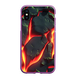 Чехол iPhone XS Max матовый Красные плиты с лавой, цвет: 3D-фиолетовый