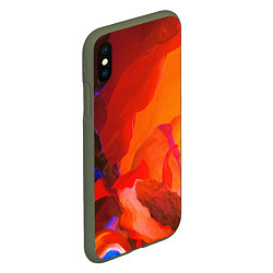 Чехол iPhone XS Max матовый Красно-оранжевый паттерн, цвет: 3D-темно-зеленый — фото 2