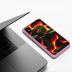 Чехол iPhone XS Max матовый Зеленые плиты и лава, цвет: 3D-розовый — фото 2