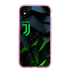 Чехол iPhone XS Max матовый Juventus black green logo, цвет: 3D-розовый