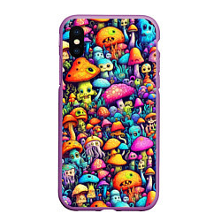 Чехол iPhone XS Max матовый Кислотные психоделические грибы, цвет: 3D-фиолетовый