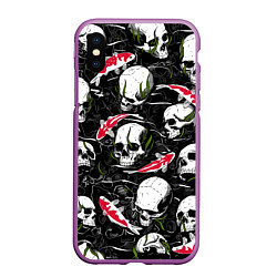 Чехол iPhone XS Max матовый Черепа и японские карпы кои, цвет: 3D-фиолетовый
