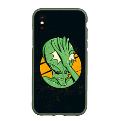 Чехол iPhone XS Max матовый Alien facepalm, цвет: 3D-темно-зеленый