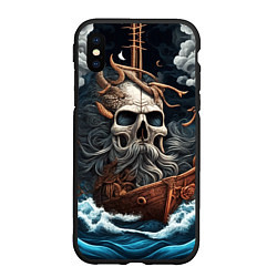 Чехол iPhone XS Max матовый Тату ирезуми черепа пирата на корабле в шторм, цвет: 3D-черный