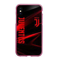 Чехол iPhone XS Max матовый Juventus black red logo, цвет: 3D-малиновый