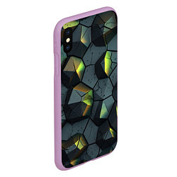 Чехол iPhone XS Max матовый Черная текстура с зелеными камнями, цвет: 3D-сиреневый — фото 2
