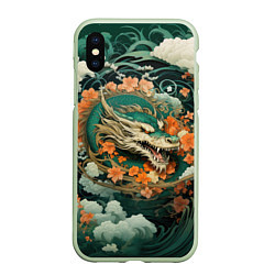 Чехол iPhone XS Max матовый Облачный дракон Irezumi, цвет: 3D-салатовый