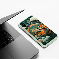 Чехол iPhone XS Max матовый Облачный дракон Irezumi, цвет: 3D-салатовый — фото 2