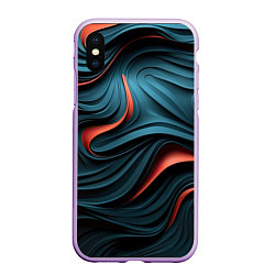 Чехол iPhone XS Max матовый Сине-оранжевая абстрактная волна, цвет: 3D-сиреневый