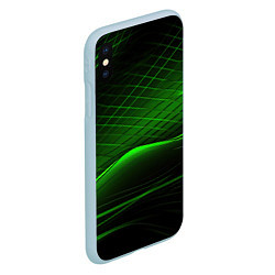 Чехол iPhone XS Max матовый Green lines black backgrouns, цвет: 3D-голубой — фото 2