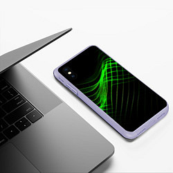 Чехол iPhone XS Max матовый Зеленые яркие линии, цвет: 3D-светло-сиреневый — фото 2