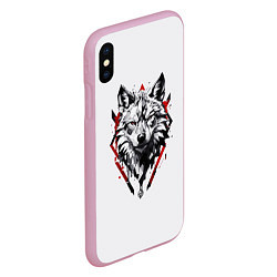 Чехол iPhone XS Max матовый Волк в геометрическом стиле с красными глазами, цвет: 3D-розовый — фото 2