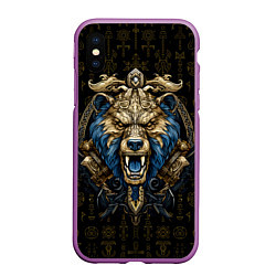 Чехол iPhone XS Max матовый Языческий скандинавский медведь, цвет: 3D-фиолетовый