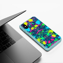 Чехол iPhone XS Max матовый Colorful blots - expressionism - vogue, цвет: 3D-мятный — фото 2