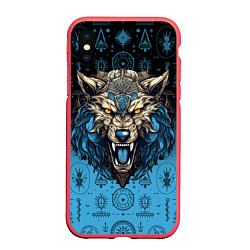 Чехол iPhone XS Max матовый Скандинавский волк Фенрир, цвет: 3D-красный