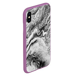 Чехол iPhone XS Max матовый Черно-белая мраморная абстракция, цвет: 3D-фиолетовый — фото 2