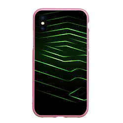 Чехол iPhone XS Max матовый Green abstract dark background, цвет: 3D-розовый