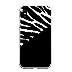 Чехол iPhone XS Max матовый Полосы зебры с черным, цвет: 3D-белый